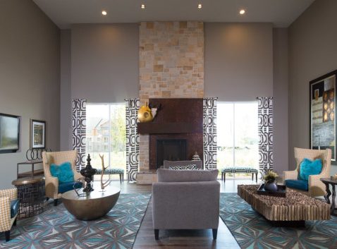 Jefferson Center lobby and fireplace