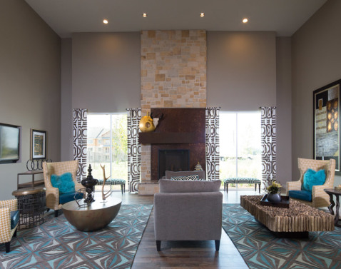 Jefferson Center lobby and fireplace